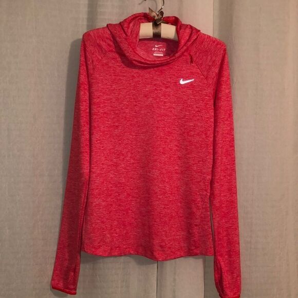 Nike S Dri-Fit Athletic Workout Hoodie Mock Neck Heathered Coral Pink - Picture 1 of 13